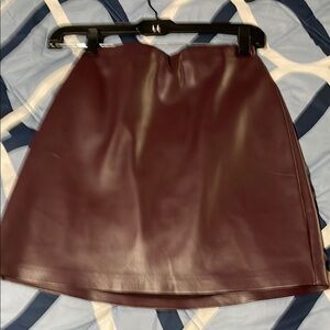 Elegant Burgundy Faux Leather Skirt